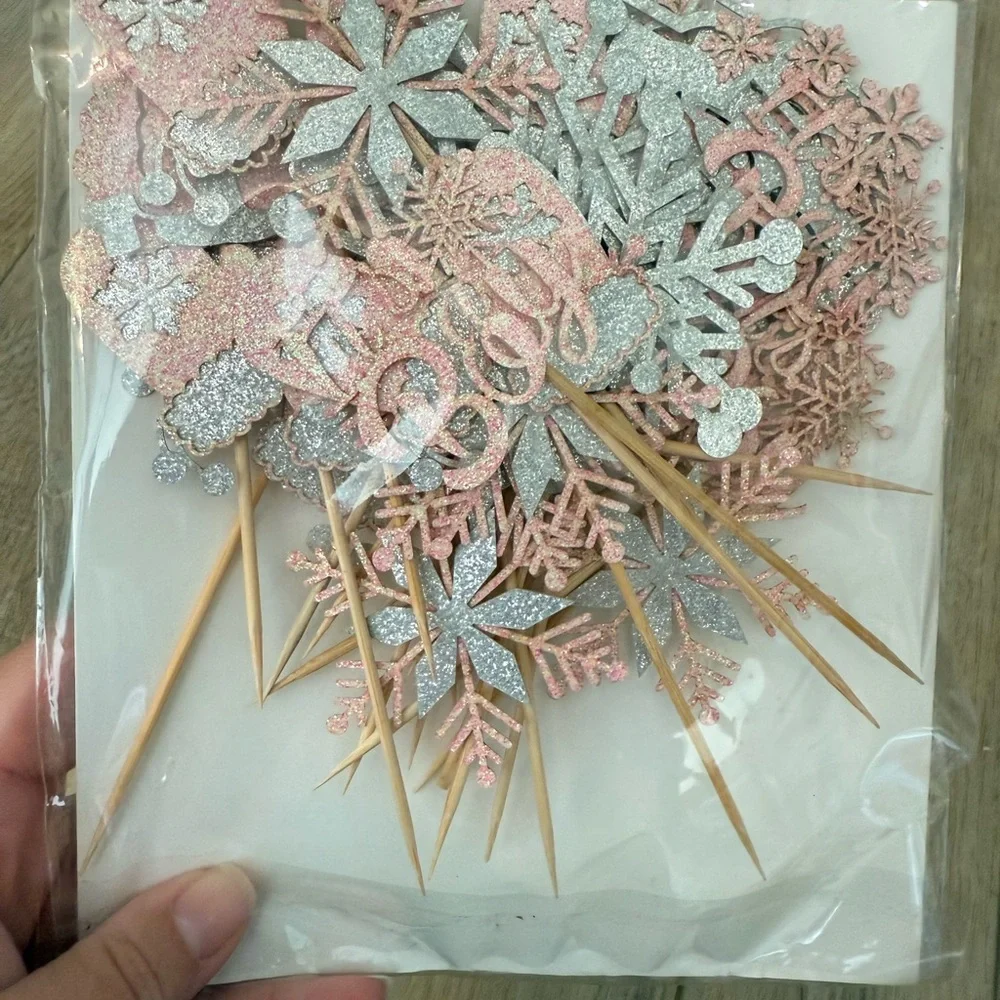 ❌ Winter Wonderland Baby Shower Cake Toppers - Pink and Silver NEW